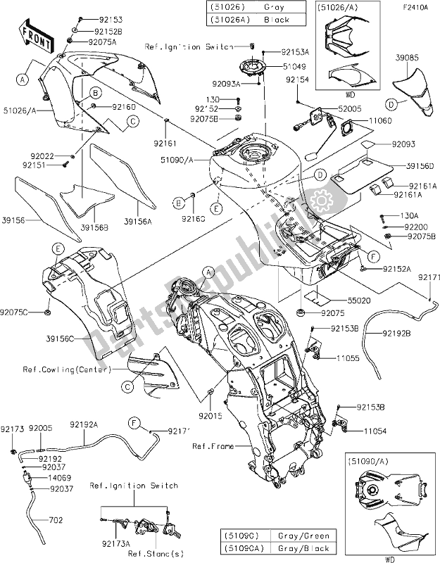 All parts for the 50 Fuel Tank(jjf/jkf) of the Kawasaki ZX 1400 Ninja ZX-14R ABS Brembo Ohlins 2019
