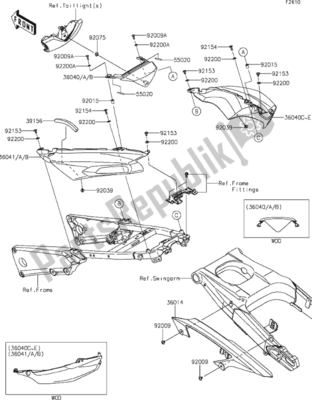 Tutte le parti per il 54 Side Covers/chain Cover del Kawasaki ZX 1400 Ninja ZX-14R ABS Brembo Ohlins 2019