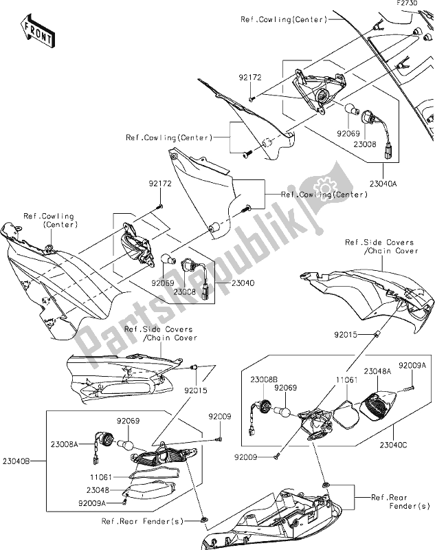 Alle onderdelen voor de 57 Turn Signals van de Kawasaki ZX 1400 Ninja ZX-14R ABS Brembo Ohlins 2019