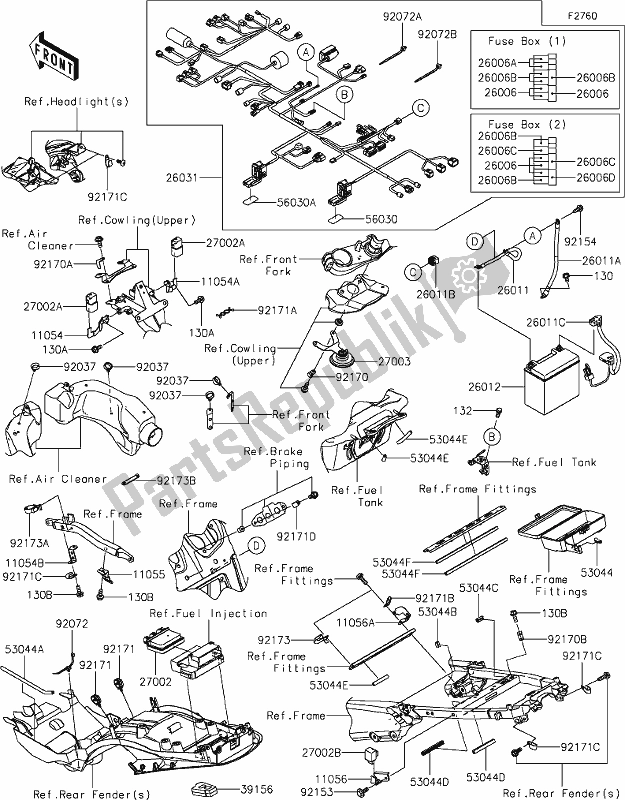 All parts for the 58-1chassis Electrical Equipment of the Kawasaki ZX 1400 Ninja ZX-14R ABS Brembo Ohlins 2019