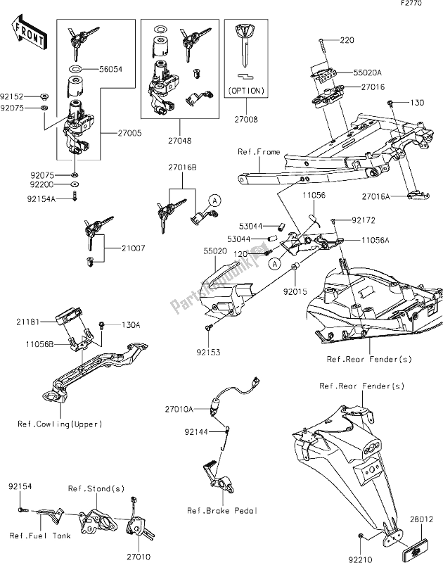 Alle onderdelen voor de 59 Ignition Switch van de Kawasaki ZX 1400 Ninja ZX-14R ABS Brembo Ohlins 2019