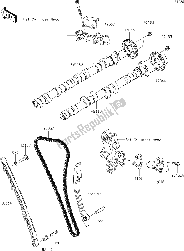 Alle onderdelen voor de 6 Camshaft(s)/tensioner van de Kawasaki ZX 1400 Ninja ZX-14R ABS Brembo Ohlins 2019