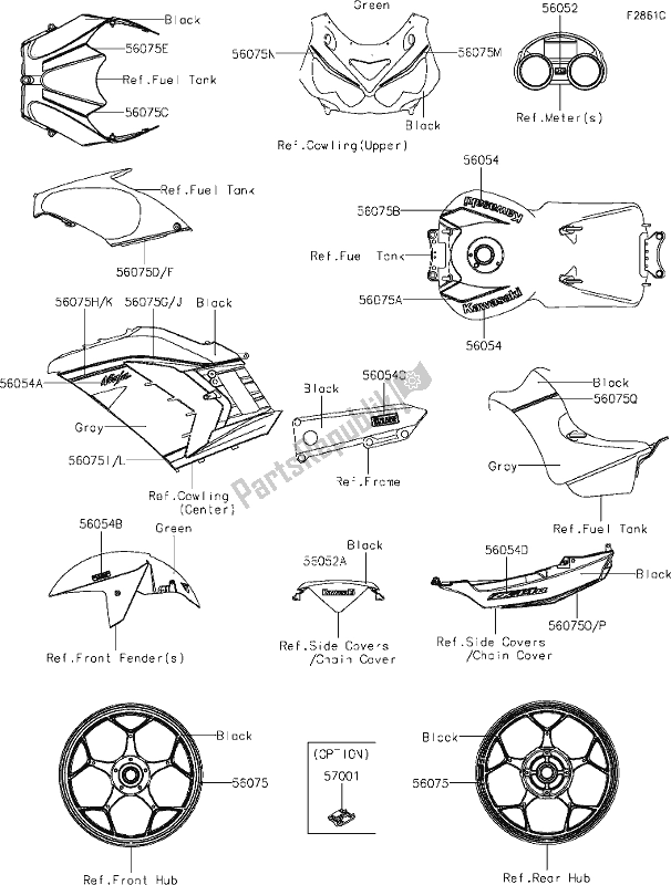 All parts for the 65 Decals(black)(jkf) of the Kawasaki ZX 1400 Ninja ZX-14R ABS Brembo Ohlins 2019