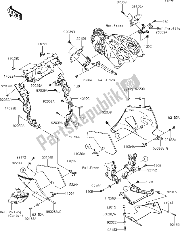 Alle onderdelen voor de 68 Cowling Lowers van de Kawasaki ZX 1400 Ninja ZX-14R ABS Brembo Ohlins 2019