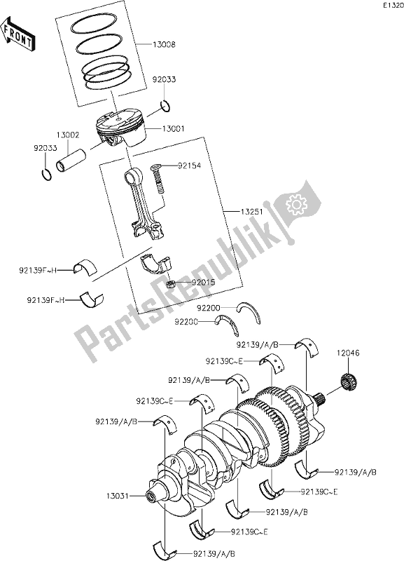 Alle onderdelen voor de 7 Crankshaft/piston(s) van de Kawasaki ZX 1400 Ninja ZX-14R ABS Brembo Ohlins 2019