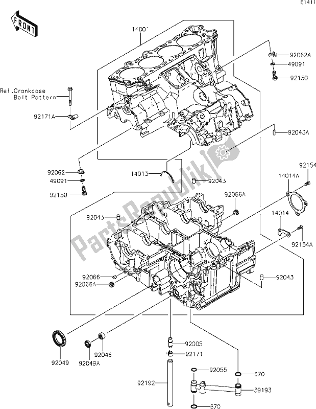 All parts for the 13 Crankcase of the Kawasaki ZX 1400 Ninja ZX-14R ABS Brembo Ohlins 2020