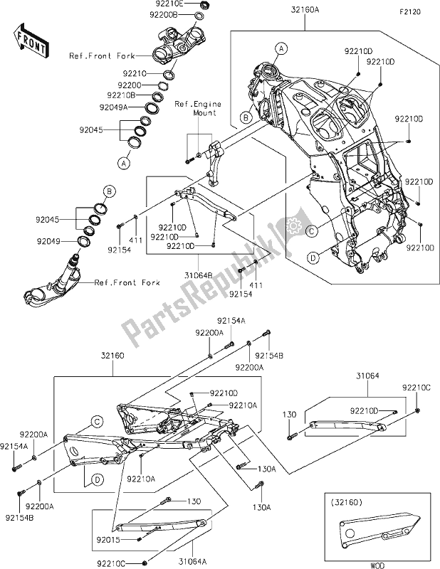 All parts for the 27 Frame of the Kawasaki ZX 1400 Ninja ZX-14R ABS Brembo Ohlins 2020