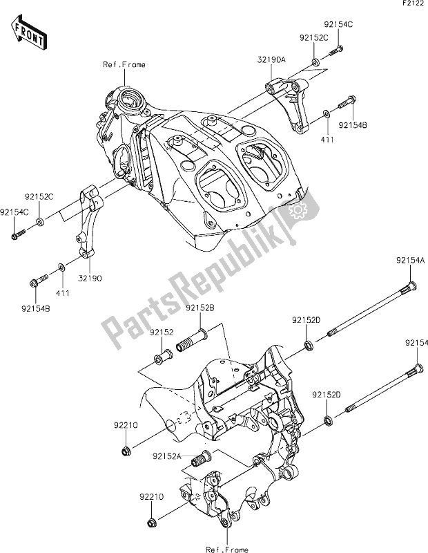 All parts for the 28 Engine Mount of the Kawasaki ZX 1400 Ninja ZX-14R ABS Brembo Ohlins 2020