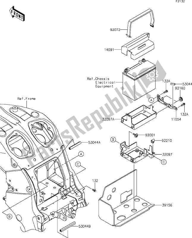 All parts for the 30 Battery Case of the Kawasaki ZX 1400 Ninja ZX-14R ABS Brembo Ohlins 2020