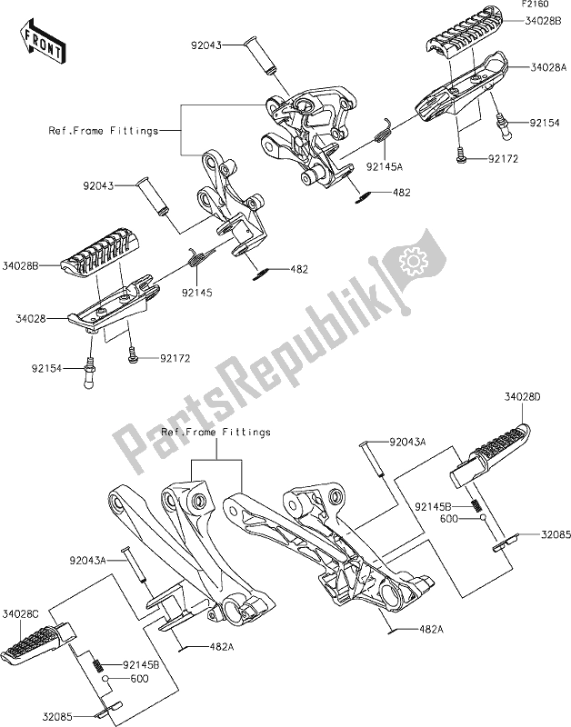 Alle onderdelen voor de 33 Footrests van de Kawasaki ZX 1400 Ninja ZX-14R ABS Brembo Ohlins 2020