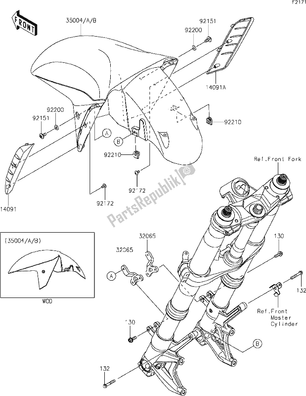 All parts for the 34 Front Fender(s) of the Kawasaki ZX 1400 Ninja ZX-14R ABS Brembo Ohlins 2020