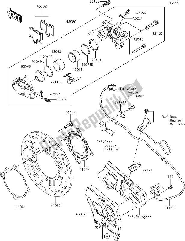 All parts for the 45 Rear Brake of the Kawasaki ZX 1400 Ninja ZX-14R ABS Brembo Ohlins 2020