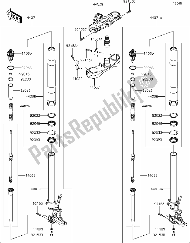 Toutes les pièces pour le 47 Front Fork du Kawasaki ZX 1400 Ninja ZX-14R ABS Brembo Ohlins 2020