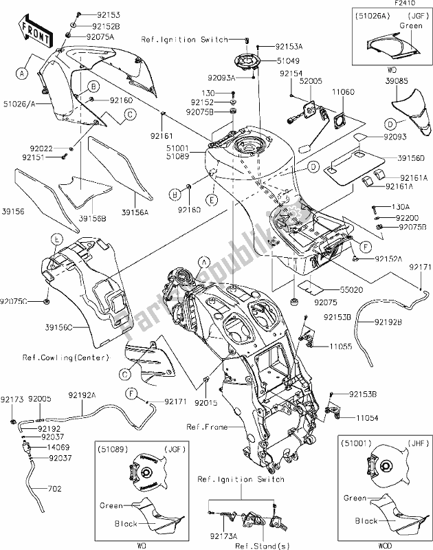 All parts for the 49 Fuel Tank(jgf/jhf) of the Kawasaki ZX 1400 Ninja ZX-14R ABS Brembo Ohlins 2020