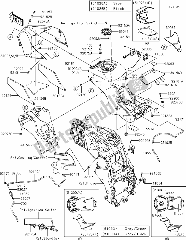 Toutes les pièces pour le 50-1fuel Tank(jjf-jlf) du Kawasaki ZX 1400 Ninja ZX-14R ABS Brembo Ohlins 2020