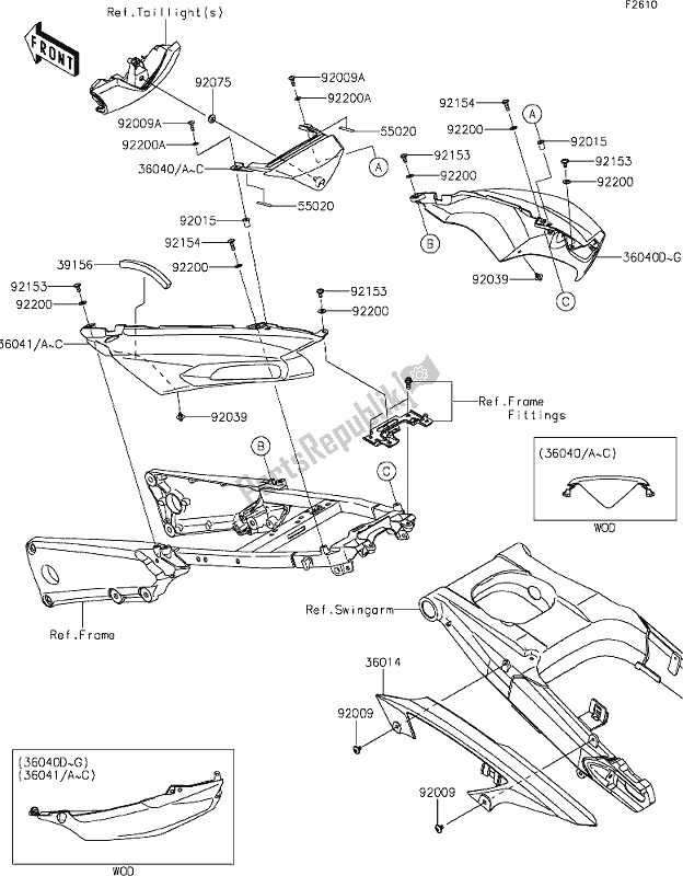 All parts for the 54 Side Covers/chain Cover of the Kawasaki ZX 1400 Ninja ZX-14R ABS Brembo Ohlins 2020