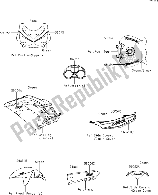 All parts for the 63 Decals(green)(jhf) of the Kawasaki ZX 1400 Ninja ZX-14R ABS Brembo Ohlins 2020