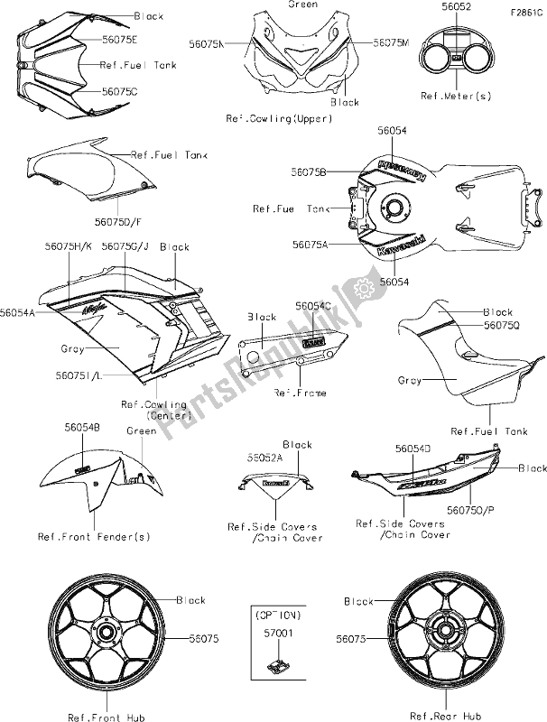 All parts for the 65 Decals(black)(jkf) of the Kawasaki ZX 1400 Ninja ZX-14R ABS Brembo Ohlins 2020