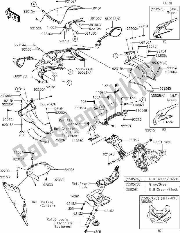 Todas las partes para 67-1cowling(upper) de Kawasaki ZX 1400 Ninja ZX-14R ABS Brembo Ohlins 2020