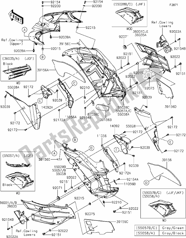 All parts for the 68 Cowling(center)(jgf-jkf) of the Kawasaki ZX 1400 Ninja ZX-14R ABS Brembo Ohlins 2020