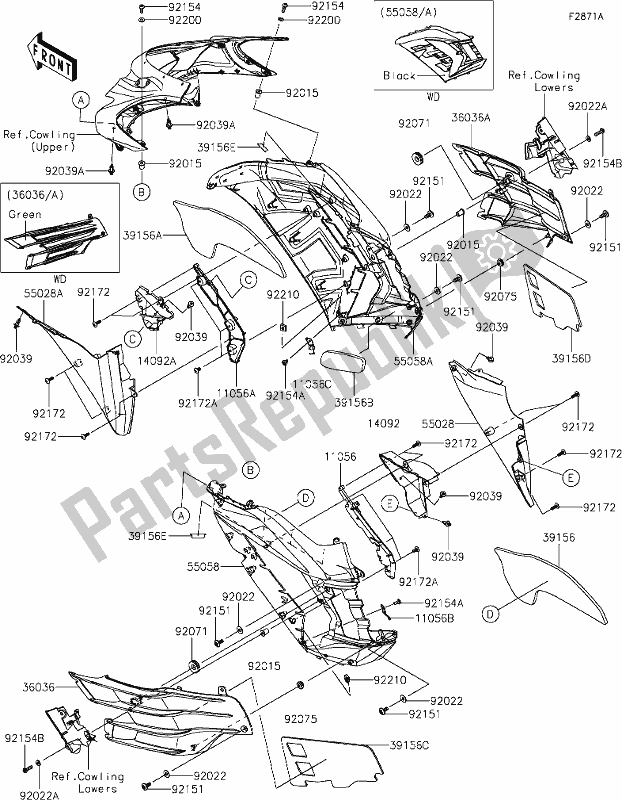 All parts for the 69 Cowling(center)(jlf) of the Kawasaki ZX 1400 Ninja ZX-14R ABS Brembo Ohlins 2020