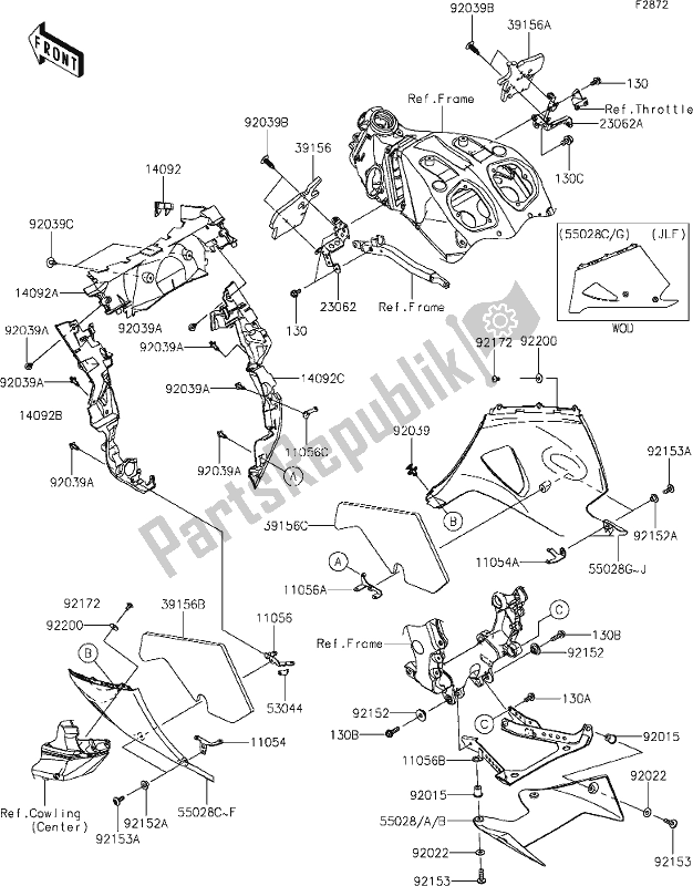 All parts for the 70-1cowling Lowers of the Kawasaki ZX 1400 Ninja ZX-14R ABS Brembo Ohlins 2020