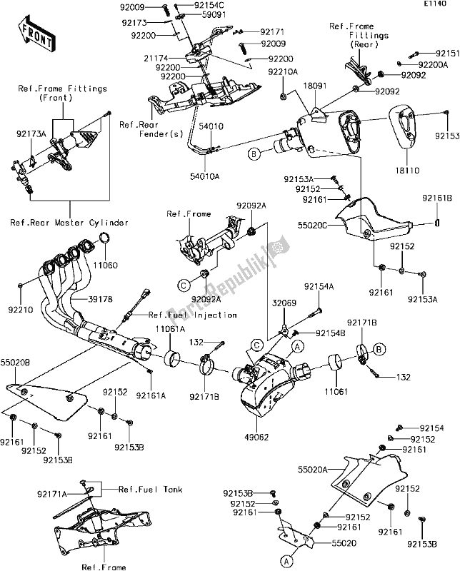 Todas las partes para B-8 Muffler(s)(2/2) de Kawasaki ZX 600 Ninja ZX-6 R 2017