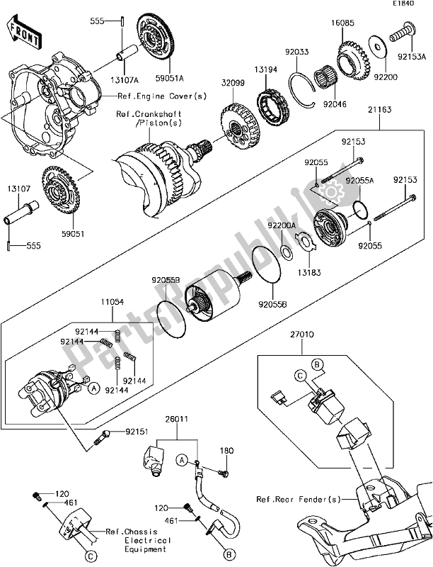 Alle onderdelen voor de D-5 Starter Motor van de Kawasaki ZX 600 Ninja ZX-6 R 2017