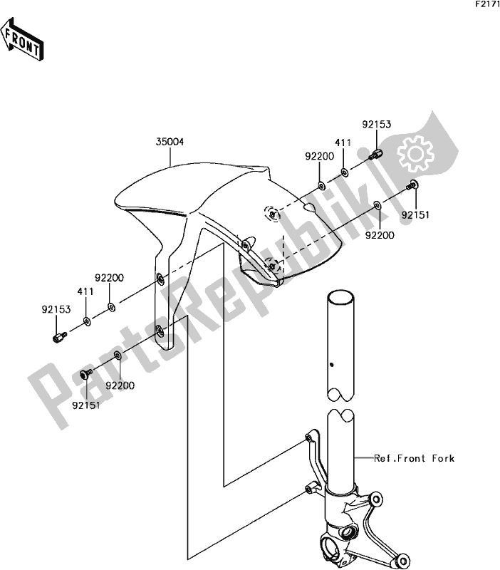 Alle onderdelen voor de E-10front Fender(s) van de Kawasaki ZX 600 Ninja ZX-6 R 2017