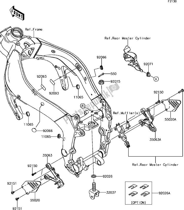 Alle onderdelen voor de E-5 Frame Fittings(front) van de Kawasaki ZX 600 Ninja ZX-6 R 2017