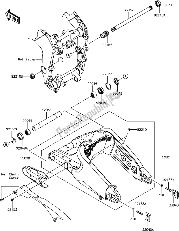 Tutte le parti per il E-7 Swingarm del Kawasaki ZX 600 Ninja ZX-6 R 2017