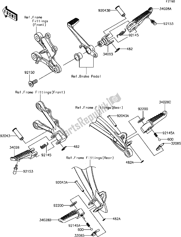 Alle onderdelen voor de E-9 Footrests van de Kawasaki ZX 600 Ninja ZX-6 R 2017