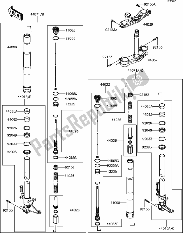 Alle onderdelen voor de F-11front Fork van de Kawasaki ZX 600 Ninja ZX-6 R 2017