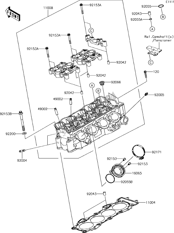 All parts for the 1 Cylinder Head of the Kawasaki ZX 600 Ninja ZX-6 R 2018