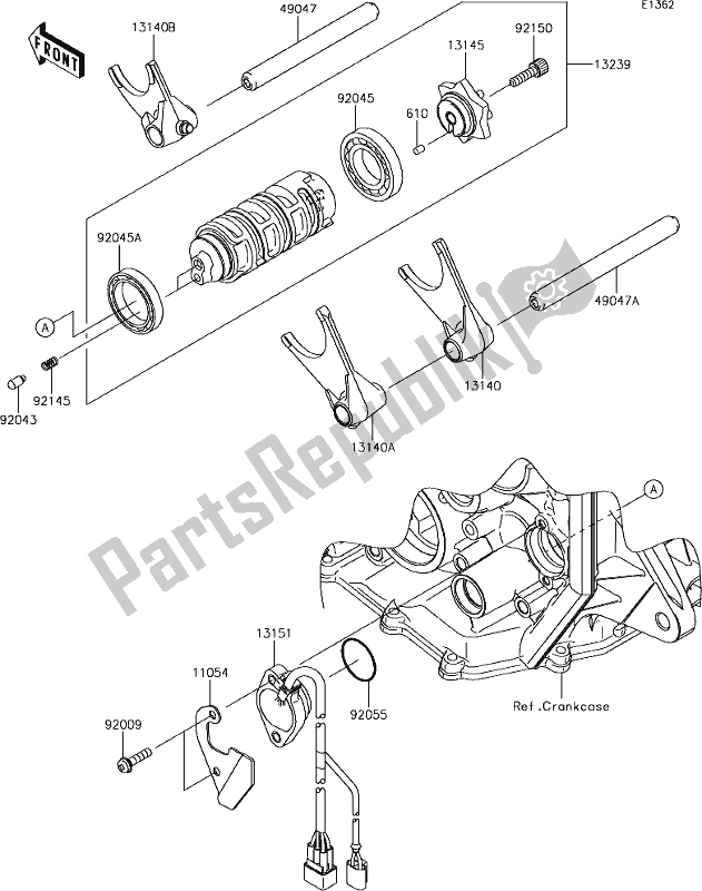 All parts for the 11 Gear Change Drum/shift Fork(s) of the Kawasaki ZX 600 Ninja ZX-6 R 2018