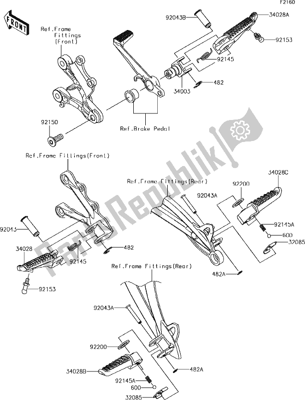 All parts for the 34 Footrests of the Kawasaki ZX 600 Ninja ZX-6 R 2018