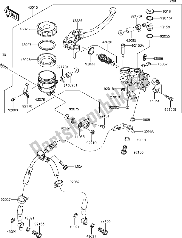 All parts for the 42 Front Master Cylinder of the Kawasaki ZX 600 Ninja ZX-6 R 2018