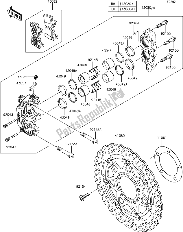 All parts for the 43 Front Brake of the Kawasaki ZX 600 Ninja ZX-6 R 2018