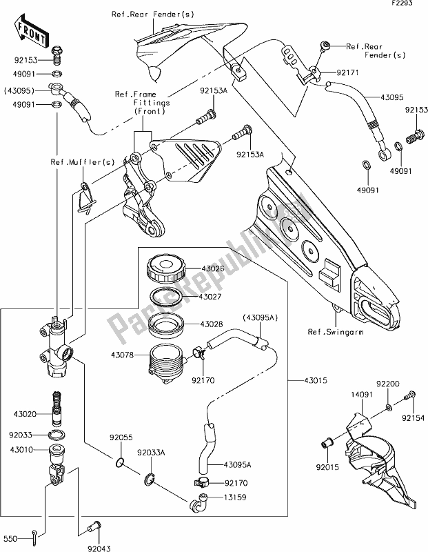 All parts for the 44 Rear Master Cylinder of the Kawasaki ZX 600 Ninja ZX-6 R 2018