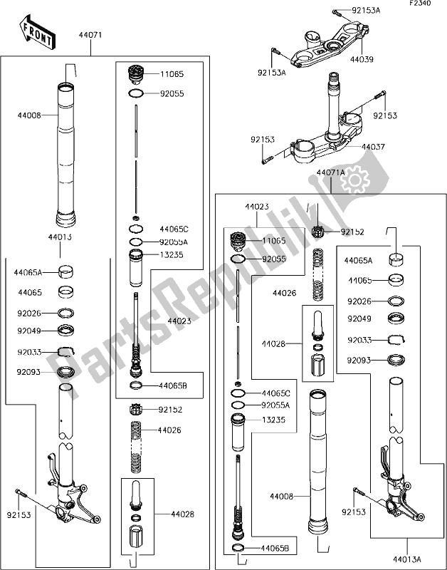 All parts for the 48 Front Fork of the Kawasaki ZX 600 Ninja ZX-6 R 2018