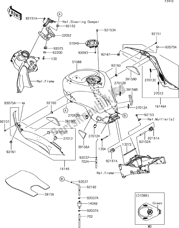 All parts for the 49 Fuel Tank of the Kawasaki ZX 600 Ninja ZX-6 R 2018