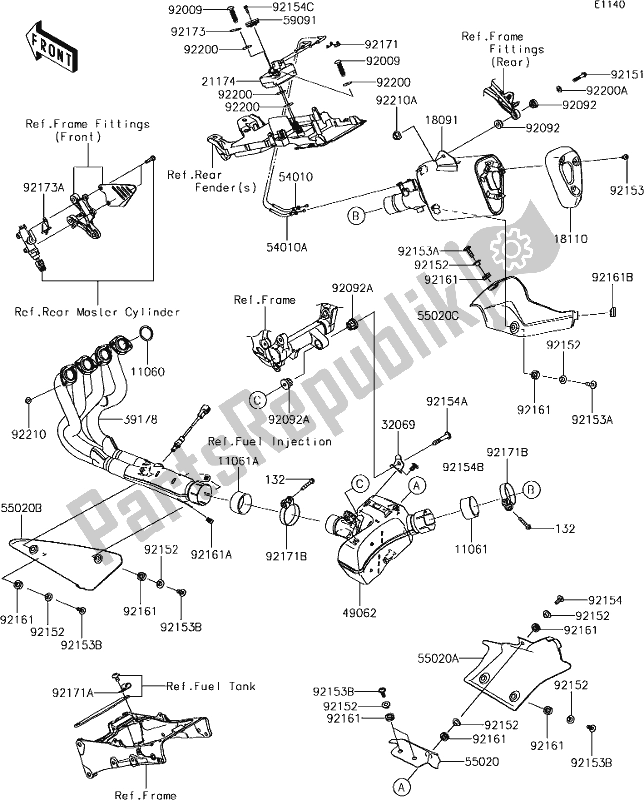 Alle onderdelen voor de 5-1 Muffler(s) van de Kawasaki ZX 600 Ninja ZX-6 R 2018