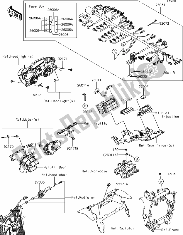 All parts for the 58 Chassis Electrical Equipment of the Kawasaki ZX 600 Ninja ZX-6 R 2018