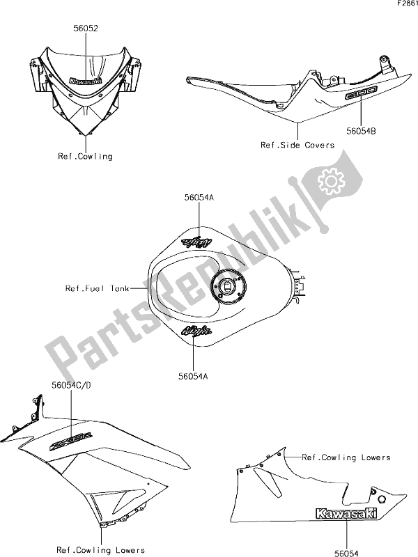 All parts for the 62 Decals of the Kawasaki ZX 600 Ninja ZX-6 R 2018