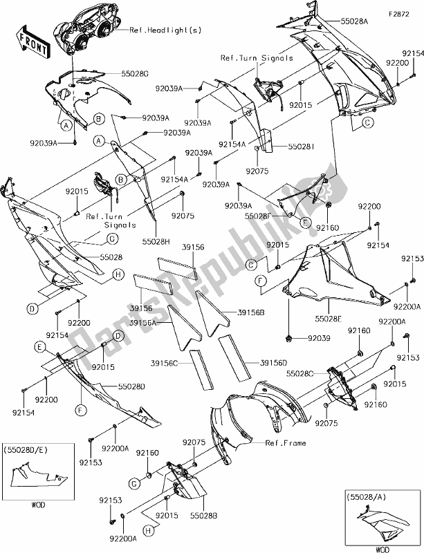 All parts for the 64 Cowling Lowers of the Kawasaki ZX 600 Ninja ZX-6 R 2018