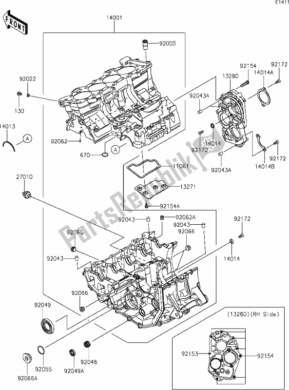 Toutes les pièces pour le 13 Crankcase du Kawasaki ZX 636 Ninja ZX-6 R 2019