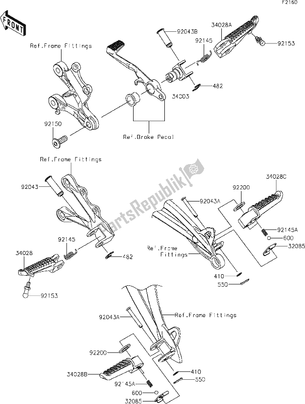 All parts for the 33 Footrests of the Kawasaki ZX 636 Ninja ZX-6 R 2019