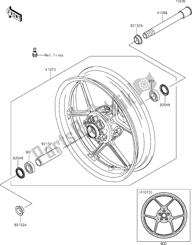 All parts for the 38 Front Hub of the Kawasaki ZX 636 Ninja ZX-6 R 2019