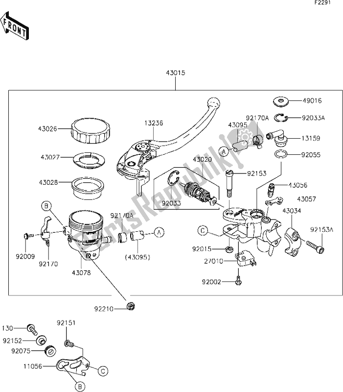 All parts for the 42 Front Master Cylinder of the Kawasaki ZX 636 Ninja ZX-6 R 2019