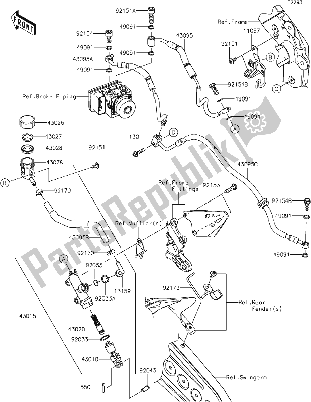 All parts for the 44 Rear Master Cylinder of the Kawasaki ZX 636 Ninja ZX-6 R 2019